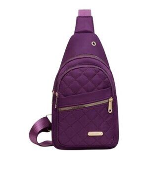 Quilted Sling Bag With Adjustable Strap & Multiple Pockets -Purple
